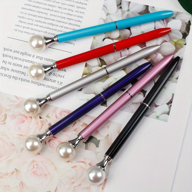5Pcs Metal Material Imitation Pearl Pen, , Black Ink, 0.7mm, Retractable, Creative Stationery for School, Office