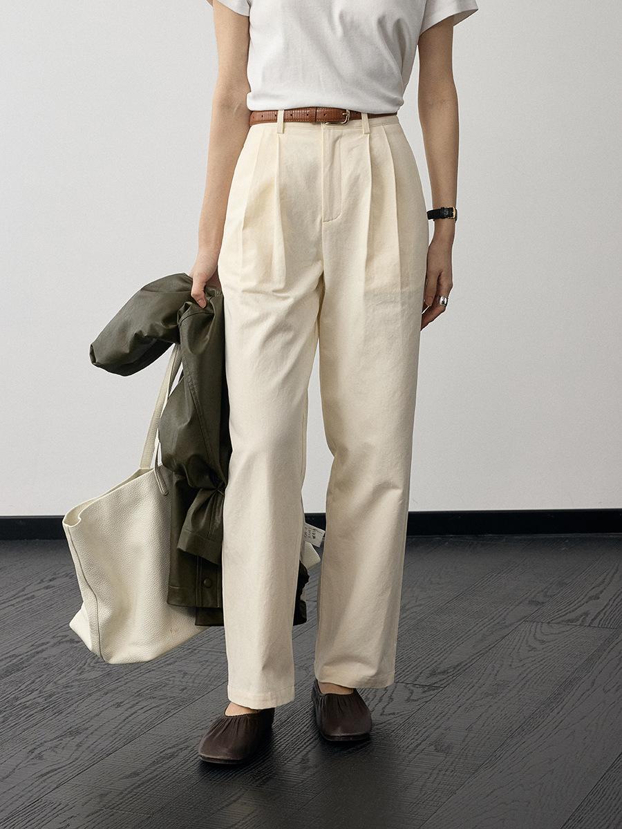 Shi Jian City High-Waisted Belted Cotton Casual Pants for Women - Spring 2026 Medium