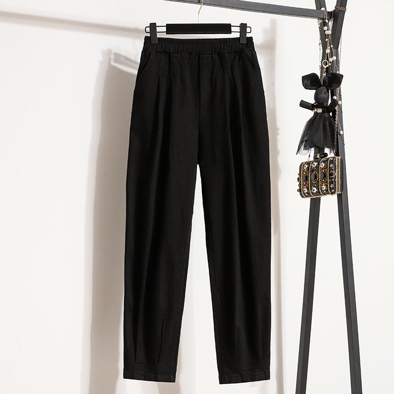 

Эластичные свободные джинсы с высокой талией для женщин, весенние повседневные простые синие универсальные женские повседневные уличные джинсы-шаровары 5xl XXXL(80-90kg)