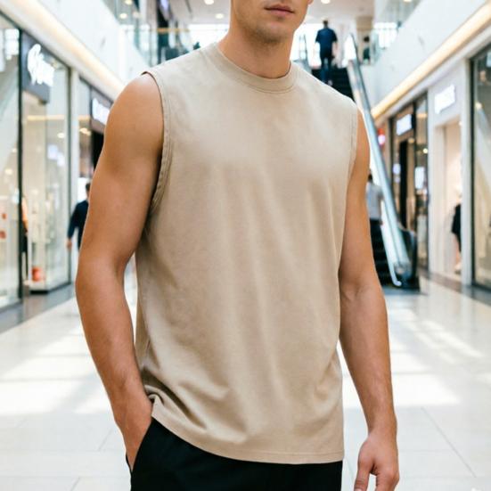 Men Workout Tank Top, Crew Neck Sleeveless T-Shirt, Retro Loose Fit Tank Top, Casual Summer Sports Tee for Gym Fitness Training