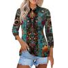 Women's Fashion Casual Lapel Short 3/4 Sleeve Print Shirt Women's Button Up Tops