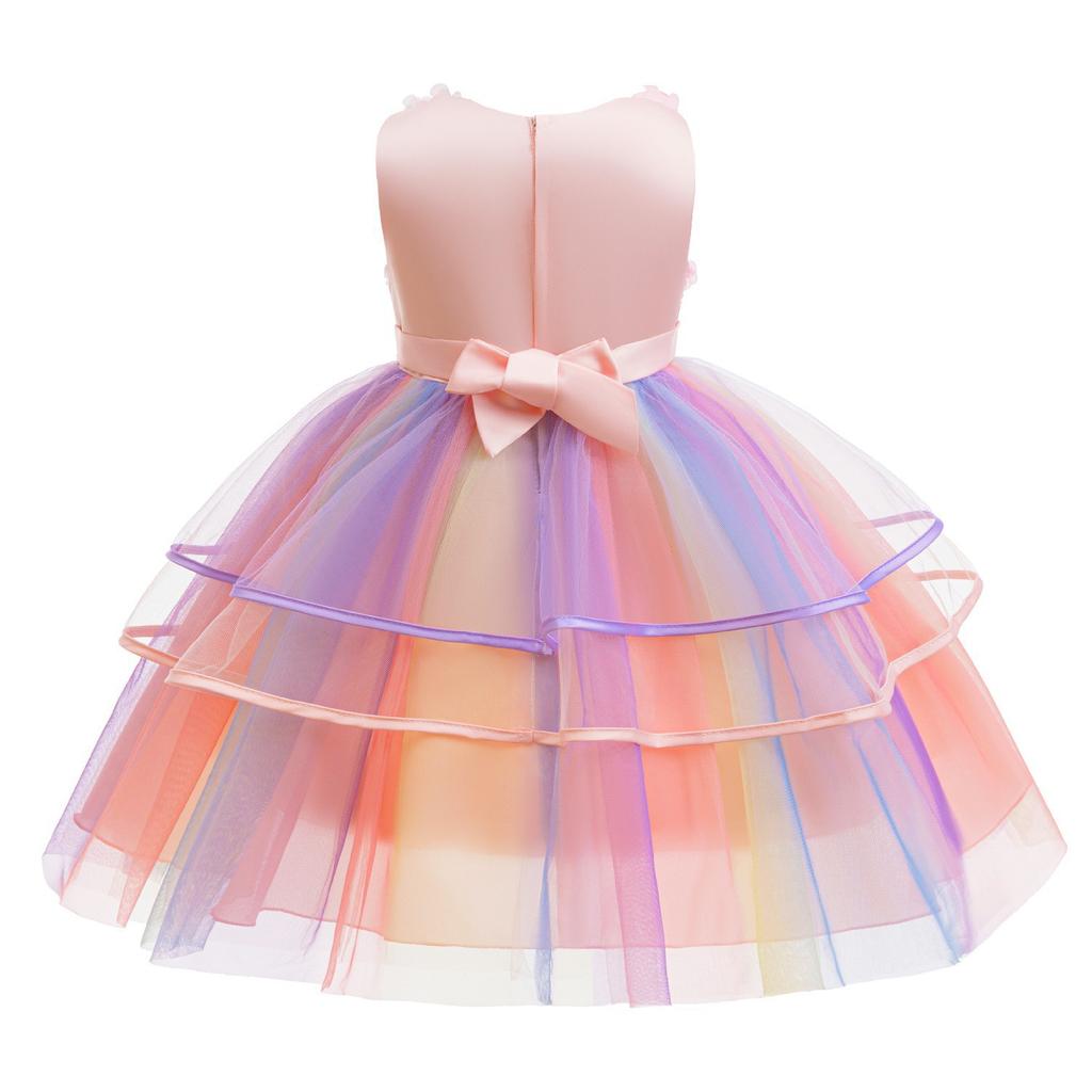 Cross-border foreign trade unicorn flower girl princess dress colorful cake dress dress host high-end dress BB02