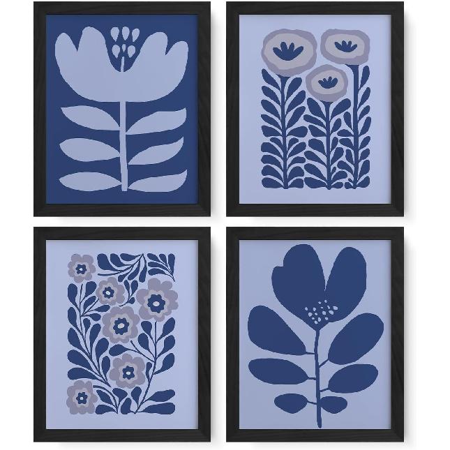 JXREQ Vinatge Boho Abstract Matisse Floral Wall Art, Mid Century Modern Abstract Black and Beige Floral Wall Decor for Home Kitchen Bedroom Bathroom