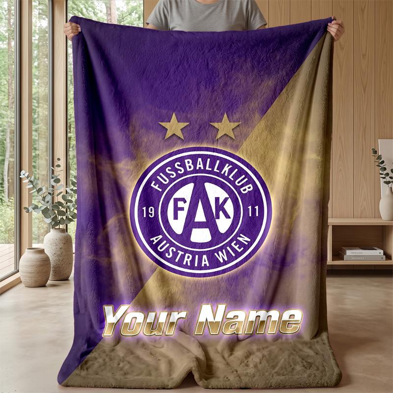 Custom Text Flannel Throw Blanket, Lightweight Cozy Bed Sofa BlanketAustria Wien FC