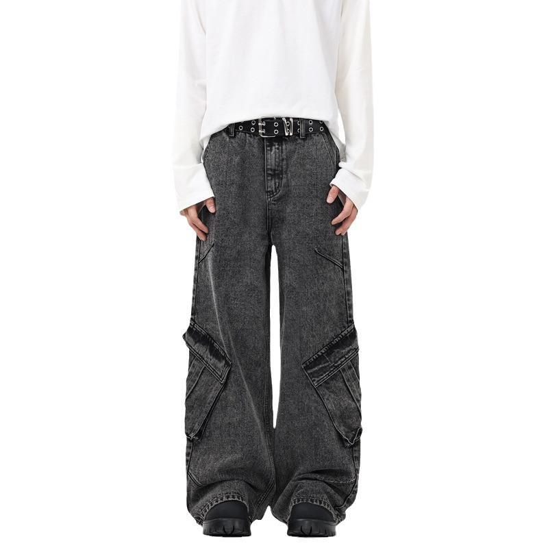 XXBRO Men's High-Street Retro Stitching Wasteland Wide-Leg Pants Jeans