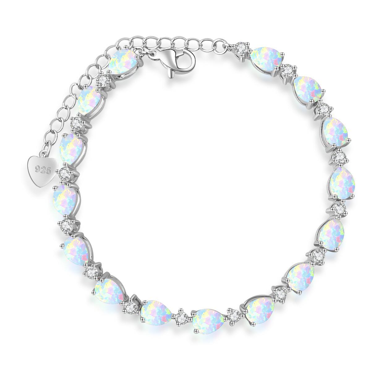 Опаловый летний гавайский набор браслет и колье «Капля воды»: Модные ювелирные изделия с цветными драгоценными камнями, инкрустированные опалом. белый