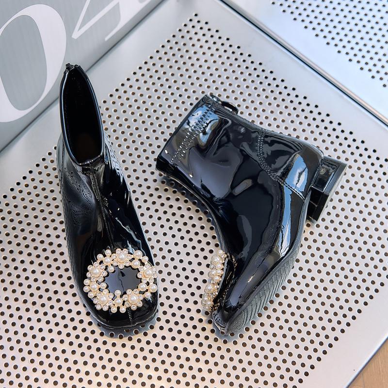 Girls Martin boots 2025 new autumn and winter red leather boots velvet baby boots little girl princess children's short boots