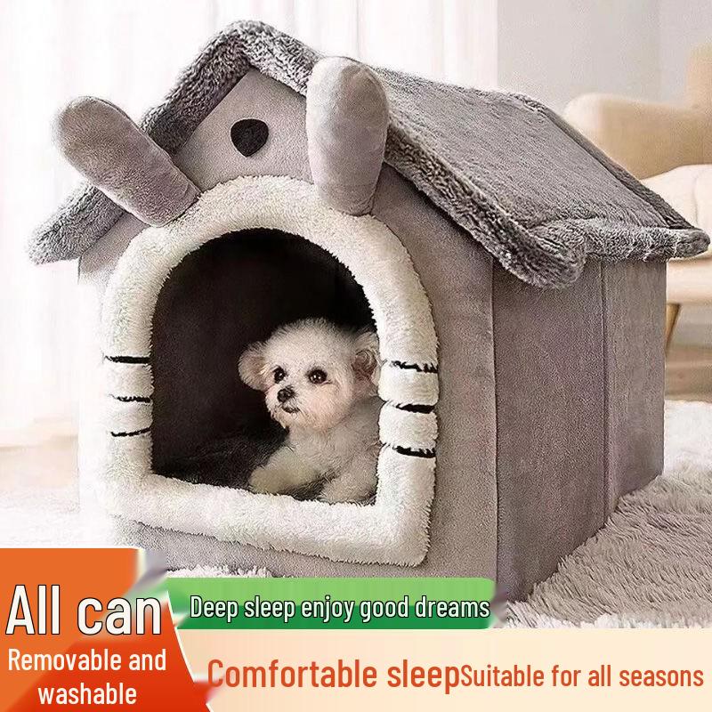 Four Seasons Removable & Washable Pet Kennel: Cozy Winter-Ready Dog & Cat Villa.