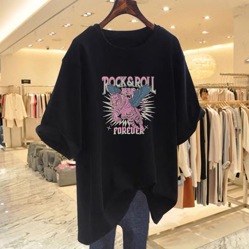 Women's Loose White Cartoon Print Short-Sleeve T-Shirt