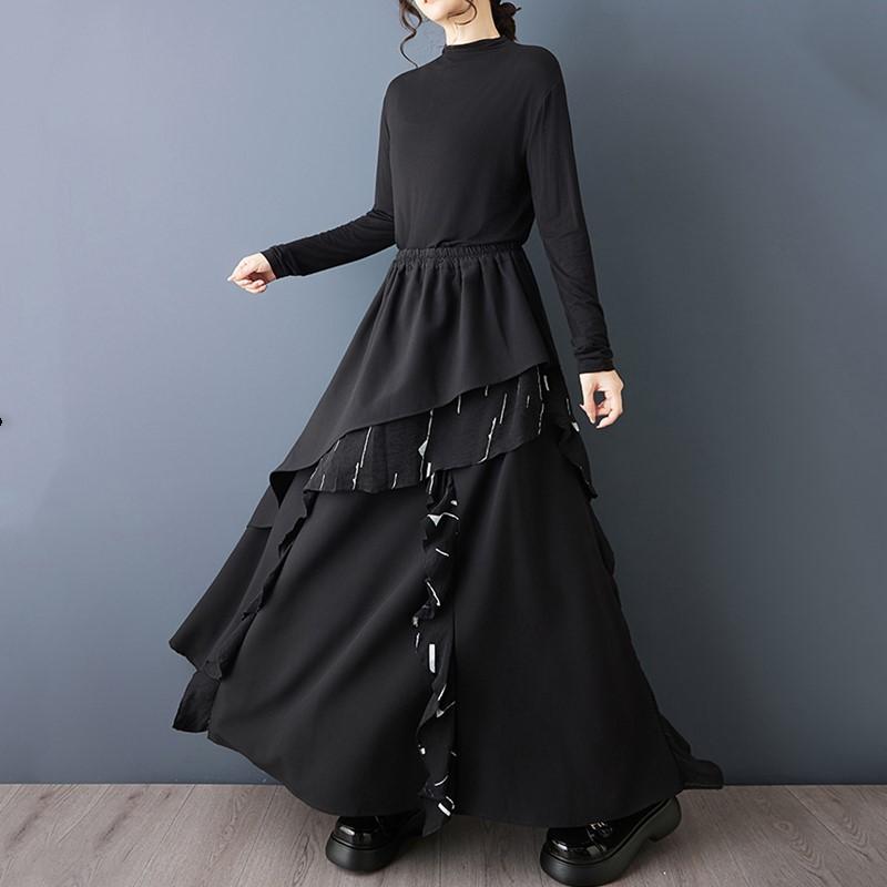 Plus Size High Waist Vintage Spring Autumn Casual Loose Maxi Long for Woman Skirts Womens Skirt