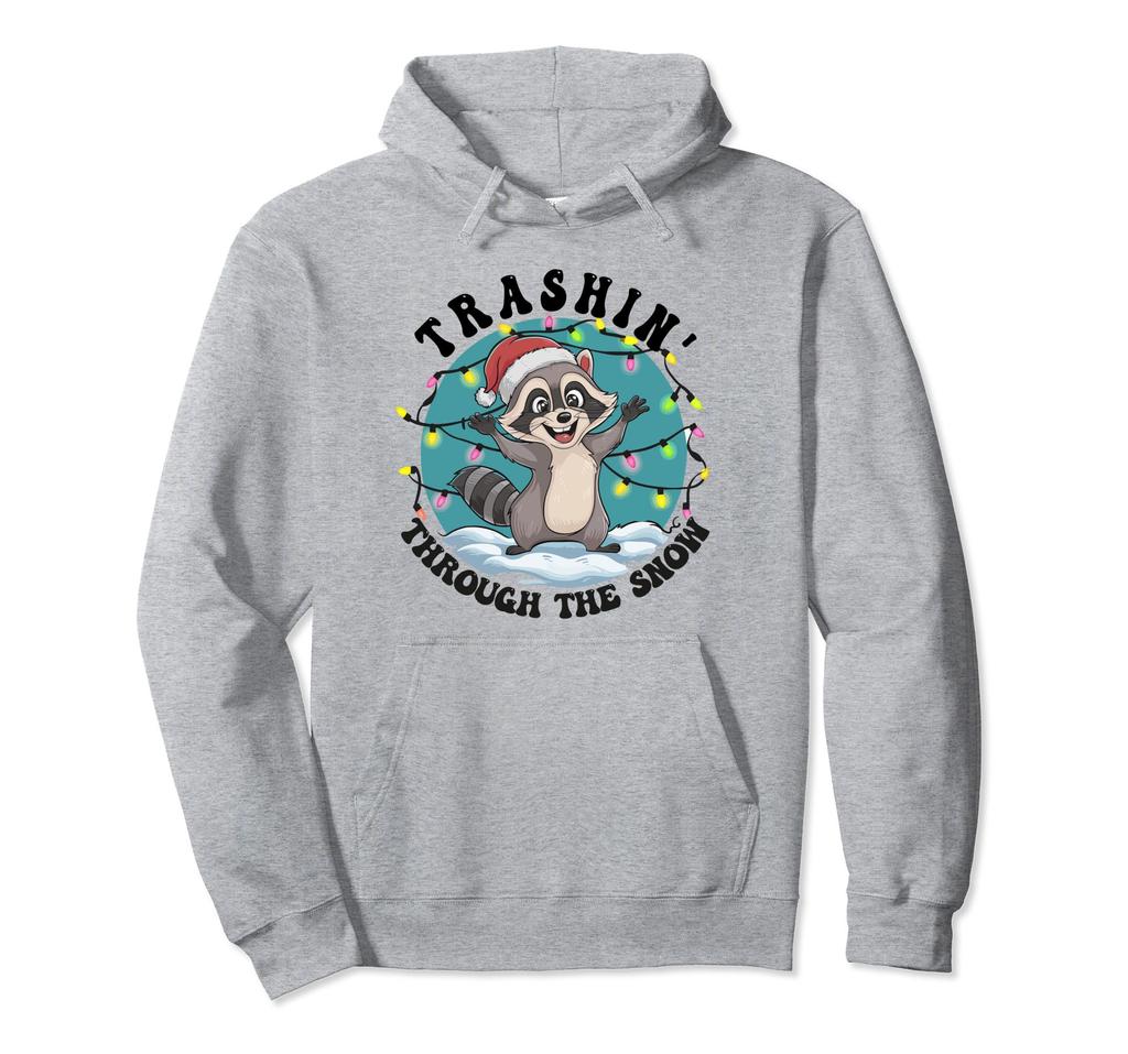 Trash Can In the Snow Cute Christmas Raccoon Santa Hat Hoodie