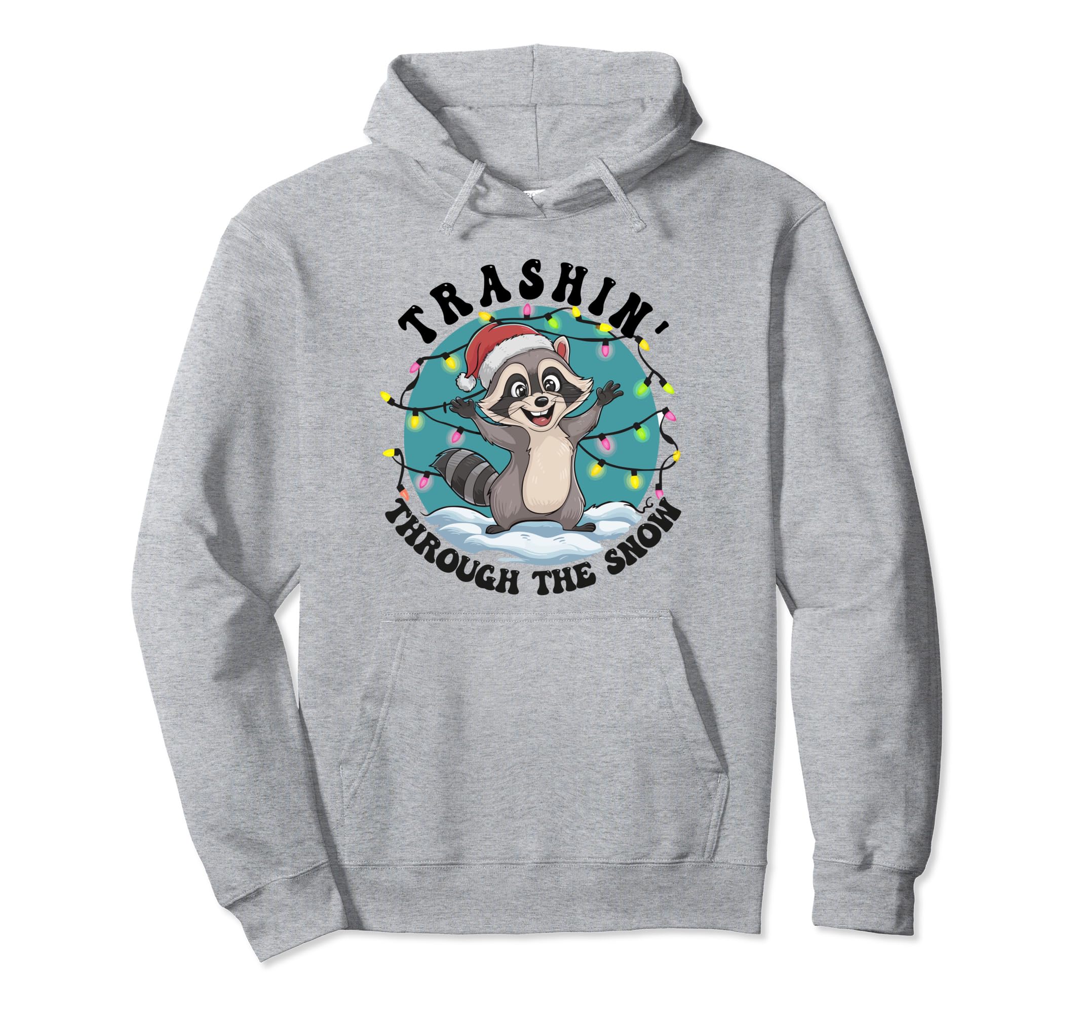 

Trash Can in the Snow Cute Christmas Raccoon Santa Hat Hoodie серый