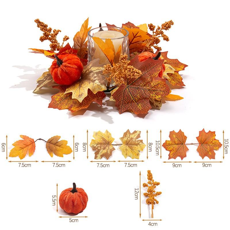 Künstlicher Ahornblatt Kürbis Kranz Thanksgiving Herbst Dekoration Tür Hänger Mit Kerzenhalter