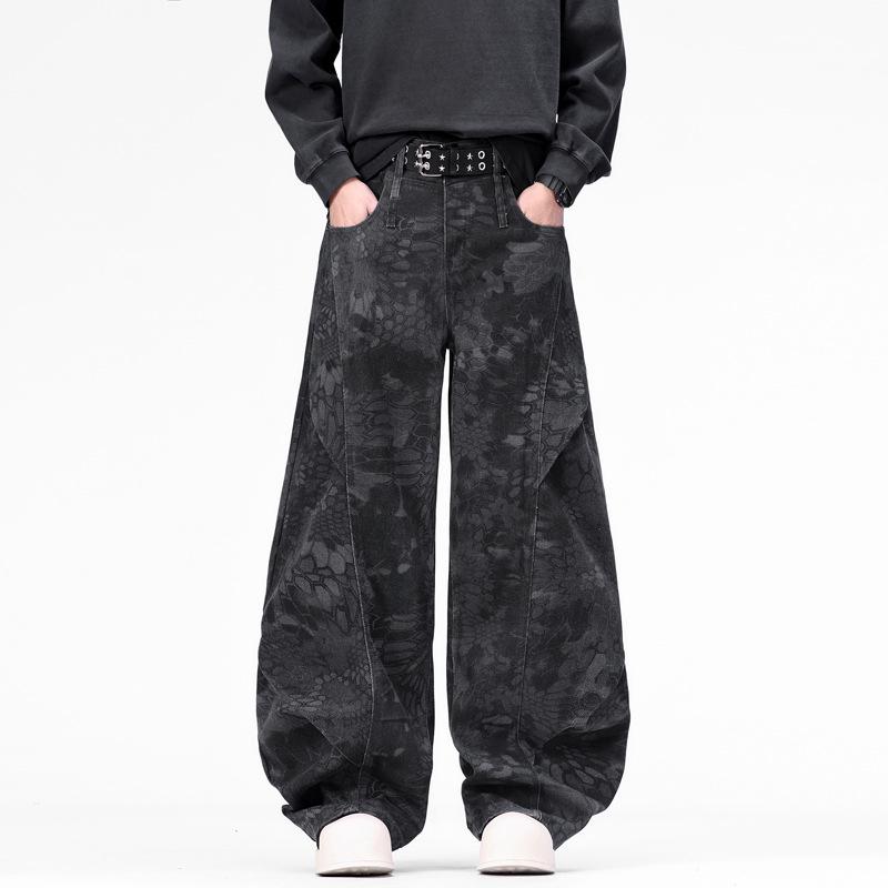 Feng She Men s Spring American-Style Printed Wide-Leg Jeans 2X Large