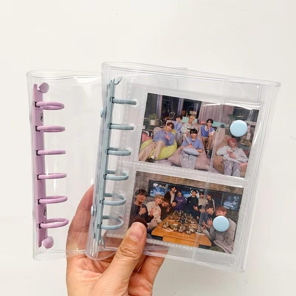 Candy Color Macaron-Themed A7 Binder Cover 6-Hole Transparent Collectible Organizer Double Button Widening Collect Book