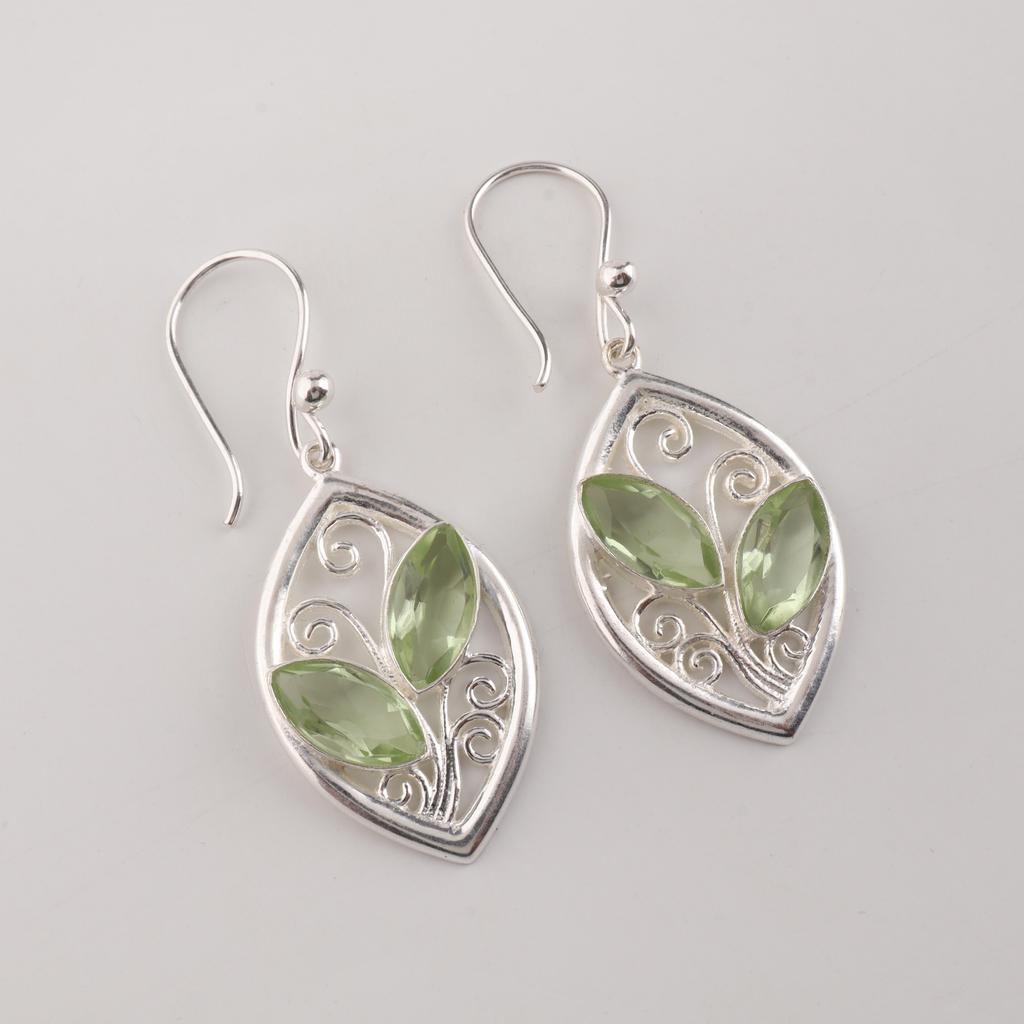 Green Amethyst Gemstone Sterling Silver Handmade Earring, 925 Silver Women Jewelry, Engagement Gift, CE-24-14