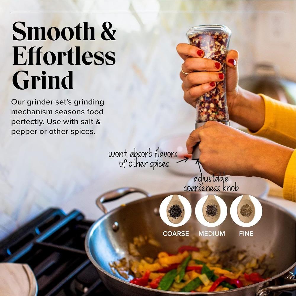 Salt And Pepper Grinder Set  with Stand Stainless Steel Combo Shakers with Adjustable Coarse Mills for Peppercorns Rock Salt