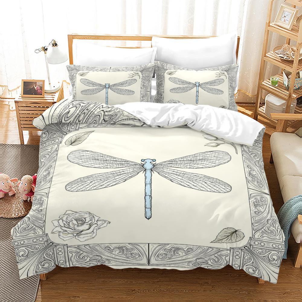 3D-øyenstikker sengetøysett insekt dynetrekk putevar 2/3 bursdagsgave AU180 * 210 full størrelse hurtigtørkende myk og minimalistisk stil hjemmetekstil