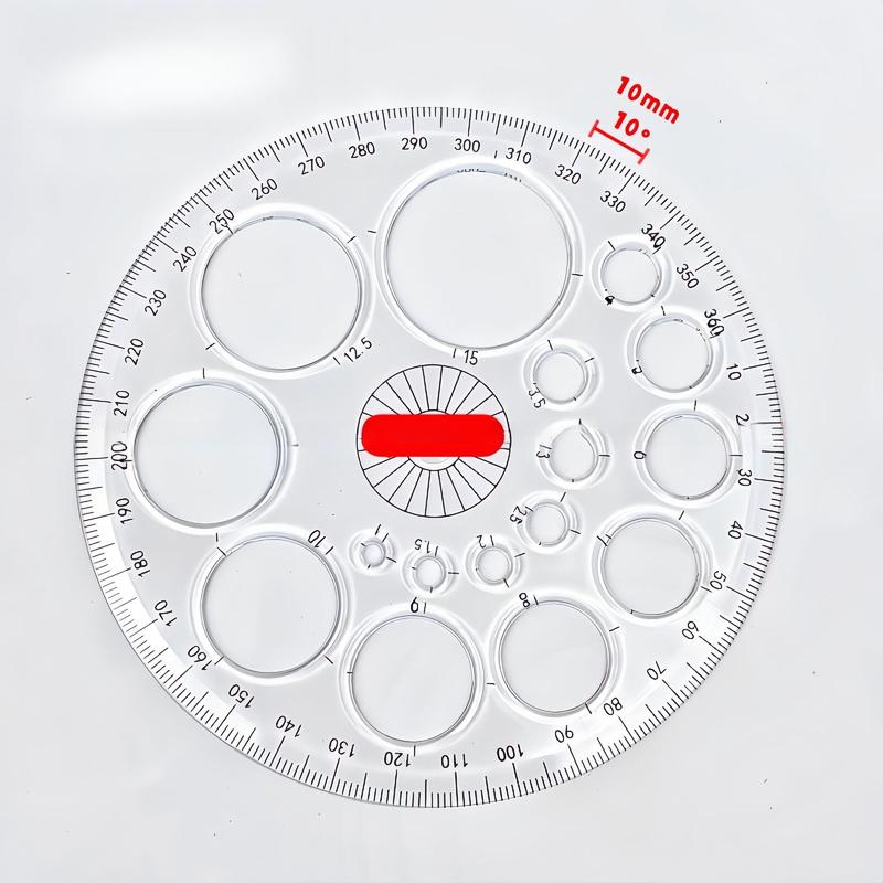 1pc 360-Degree Rotating Round Ruler - Transparent Blue Template with Circles & Degrees for Drafting, Patchwork, Office