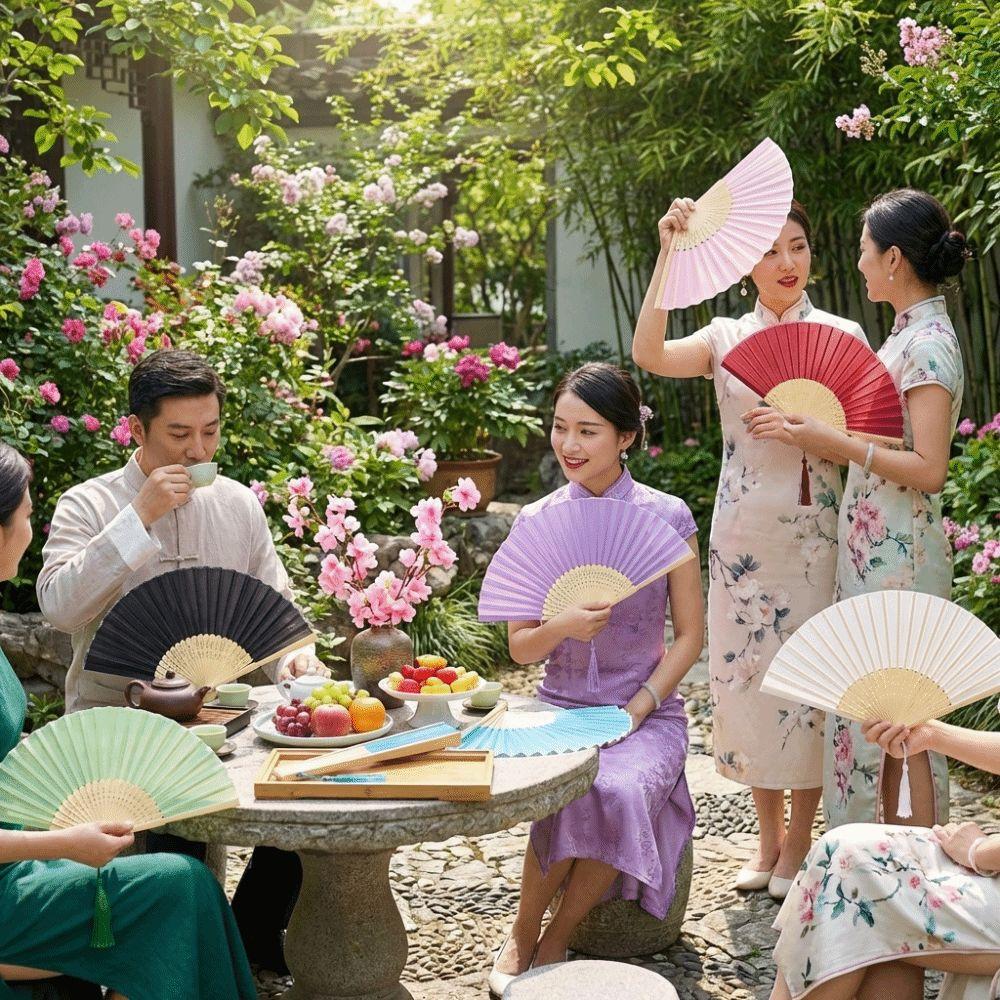 Wear Resist Folding Fan Cooling Tool Bamboo Hand Fan Fashionable Silk Hand Fan Festival Party