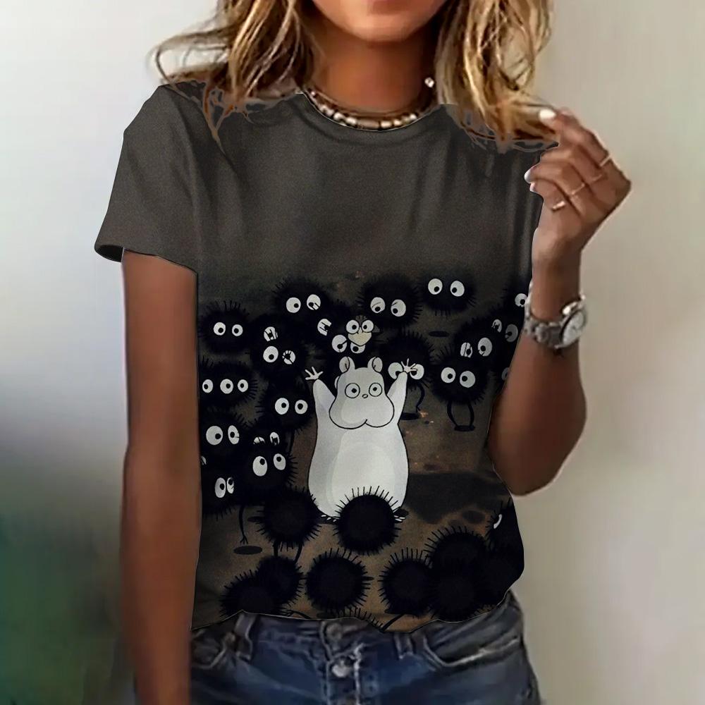 Abbigliamento Donna Stampa Gatto Anime Girocollo Manica Corta Estivo Ampio Casual Top Appuntamento Elegante