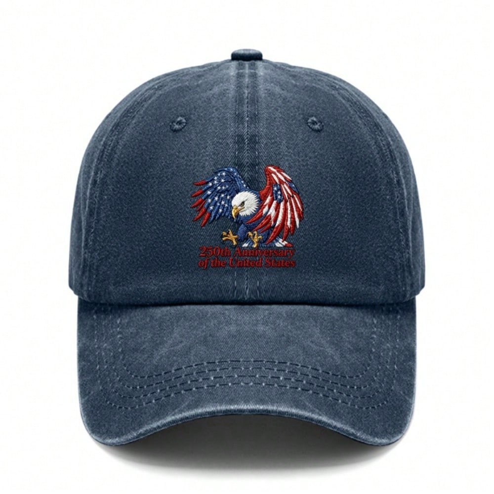 [Patriotic Baseball Cap] 250Th Anniversary USA Eagle Print Adjustable Hat Polyester Breathable Vintage Washed Casual Outdoor Sports Unisex For July