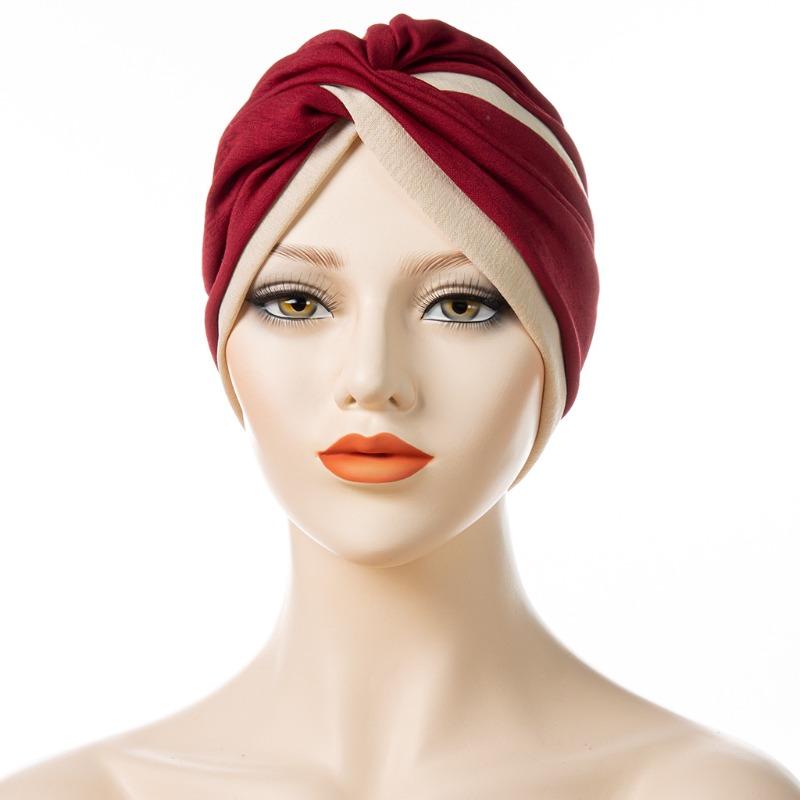 

Витая шляпа двухцветная сращивающаяся лобная крестообразная женская шапка-платок One size бордовый