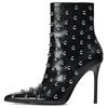 Fashionable High Heeled Pointed Toe Ankle Boots With Metallic Decoration Women Boots Black 13140410-38