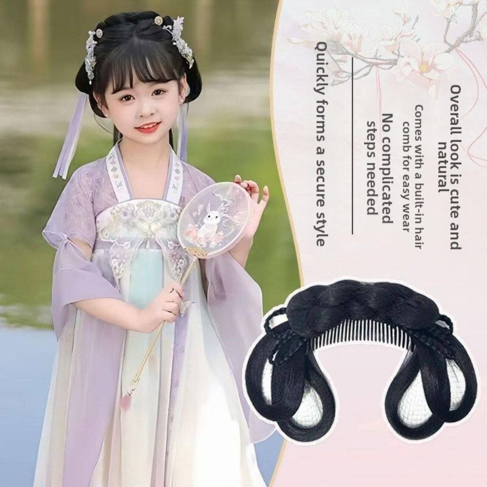 Synthetic Girls Chinese Chignon Headdress Integrated Hair Bun  for Kids