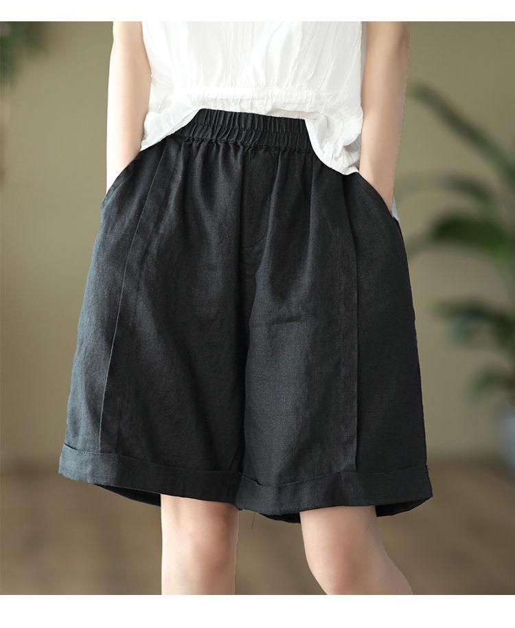 Women's High-Waist Elastic Linen Wide-Leg Shorts – Summer Lightweight, Loose, and All-Match