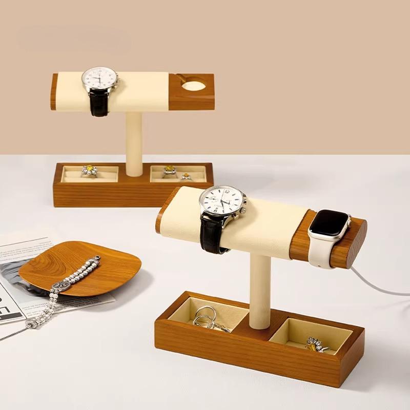 Solid Wood Smart Watch Display Stand With Charging Slot, Household Wristwatch Storage Holder For Men Women