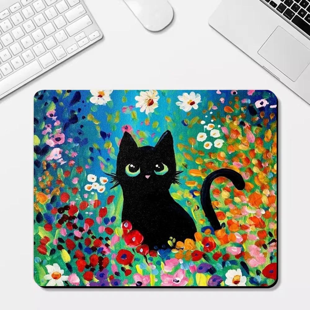 Small Anime Kawaii Black Cat Mouse Pad Cartoon Desk Mat Gaming Keyboard Table Mat Office Decor for PC Mouse Carpet Computer Game