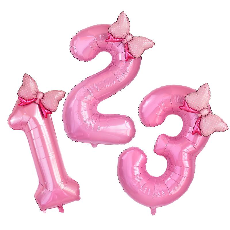 2 szt. Różowy balon foliowy z cyfrą 40 cali z uroczymi balonami w kształcie kokardki Dla Dzieci Dziewczynki Pierwsze Urodziny Dekoracje Upominki Artykuły
