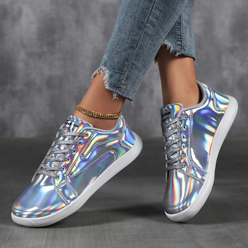 TUINANLE Damen Silber Flache Freizeit-Sneaker Neue Bequeme Leichte Wanderschuhe für Draußen und den Täglichen Einkauf
