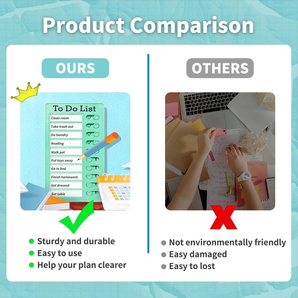 4 Pieces Chore Chart for Kids Multiple Kids - Sliding Routine Chart: Reble To Do List, RV Checklist, Planning Board, Visual Schedule, and Reminder