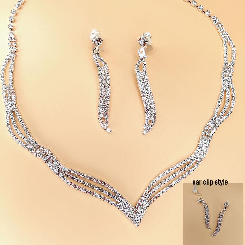 Three-Piece Bridal Rhinestone Necklace Jewelry Set