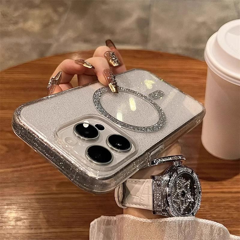 Luxury Glitter for Magsafe Magnetic Phone Case for 17 16 15 14 12 13 15 Pro Max Plus 17 Air Wireless Charging Soft Cover