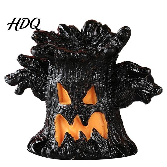 Three-dimensional Halloween Ornament Decoration, Ghost Face Tree Stump Lantern, LED Resin Spooky Decor Glowing Pumpkin Decor, Festival Atmosphere