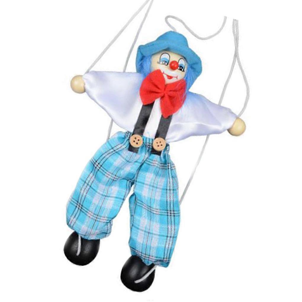 Colourful Pull-String Clown Puppet – Handcrafted Wooden String Puppet – Parent-Child Interaction Toy – Children’s Gift – Blue