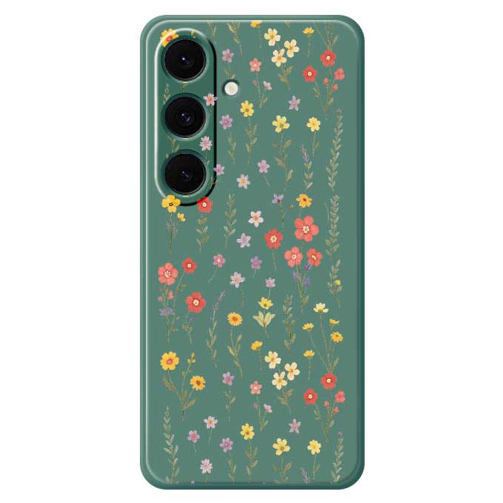 For Samsung Galaxy S25+ Case Flowers and Grass Pattern Printing Straight Edge TPU Phone Back Cover