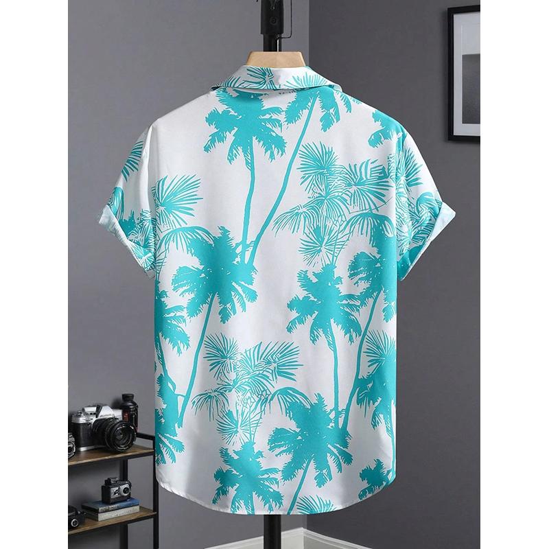 Beach Flower Men's Tropical Plant 3D Print Hawaiian Shirt Casual Slim Fashion Shirt Simple Retro Lapel Short Sleeve Shirt Top