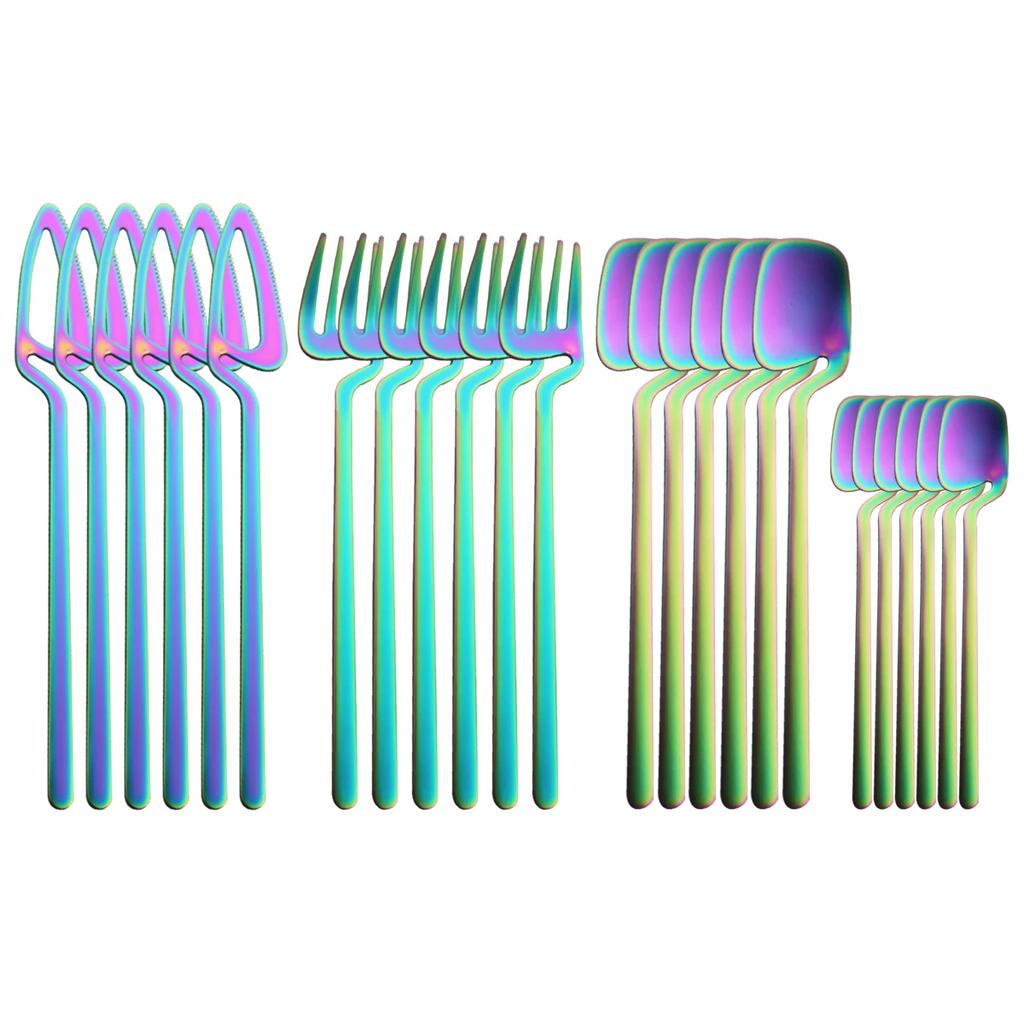 24Pcs Stainless Steel Flatware Cutlery Set Matte Knife Fork Spoon Teaspoon Dining & Kitchen Use Creative Hanging Tableware Set