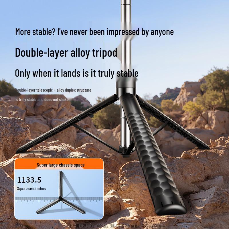 360° Rotating Aluminum Selfie Stick Tripod with Anti-Shake and Universal Live Streaming Holder