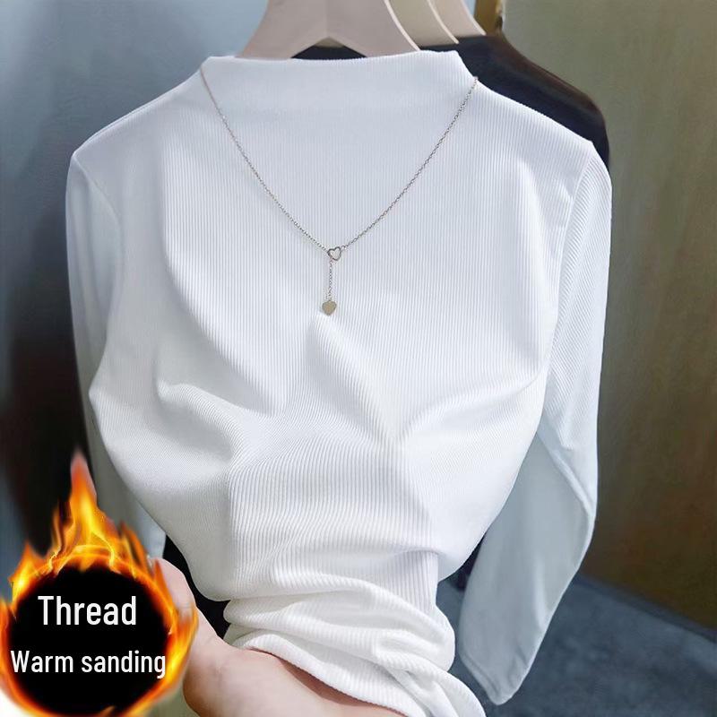 Women's Autumn/Winter 2024 Thick Velvet Half-High Collar Slim Fit Long-Sleeve Top
