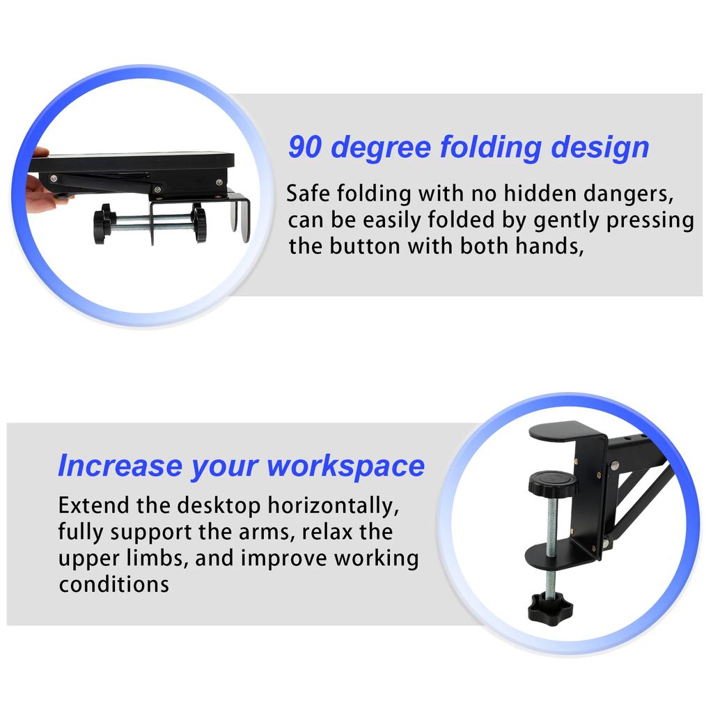 Adjustable Desk Extender Holder Computer Keyboard Tray Foldable Table Mount Arm Wrist Rest Shelf for Desk Home and Office
