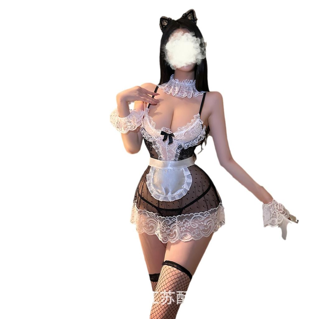 Crispy Sexy Lingerie Sexy Uniform Seduction Maid Suit Cosplay Lace Perspective Maid Suit