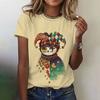 Cute cat 3D printed women's loose round neck short sleeved T-shirt