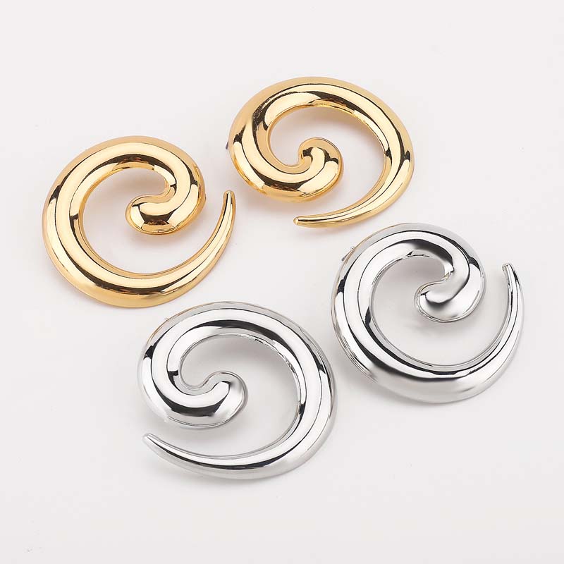 Vintage Metal Irregular Smooth Spiral Stud Earrings for Women Exaggerated Gold Color Geometric Hollow Large Earring Jewelry Gift