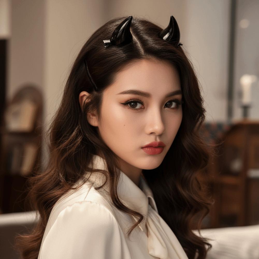 Glossy Demon Horn Barrettes Miniature Ox Horn Hair Clips Devil Horn Hairpins  Music Festival