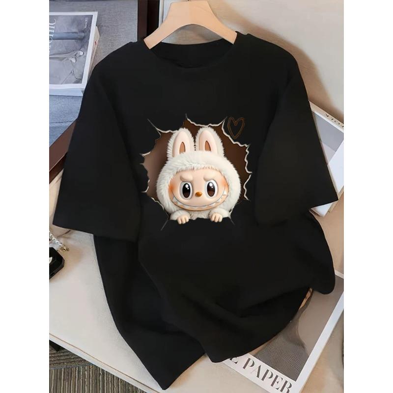 Kreslená grafika Dětské Dospělé Labubu Tištěné Tričko Léto Pánská a Dámská Móda Outdoor Dívka Tričko s Krátkým Rukávem Top Pulovr